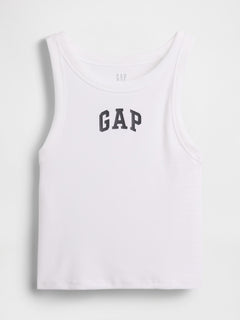 Ribbed Gap Logo Cropped Tank Top - white