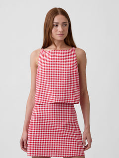 Linen-Blend Apron Top - Red gingham