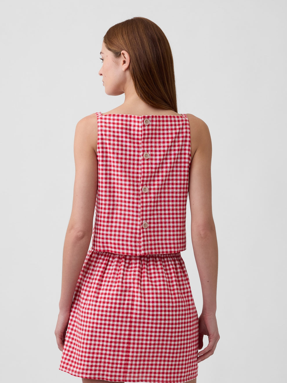 Linen-Blend Apron Top - Red gingham