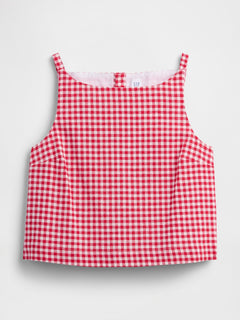 Linen-Blend Apron Top - Red gingham