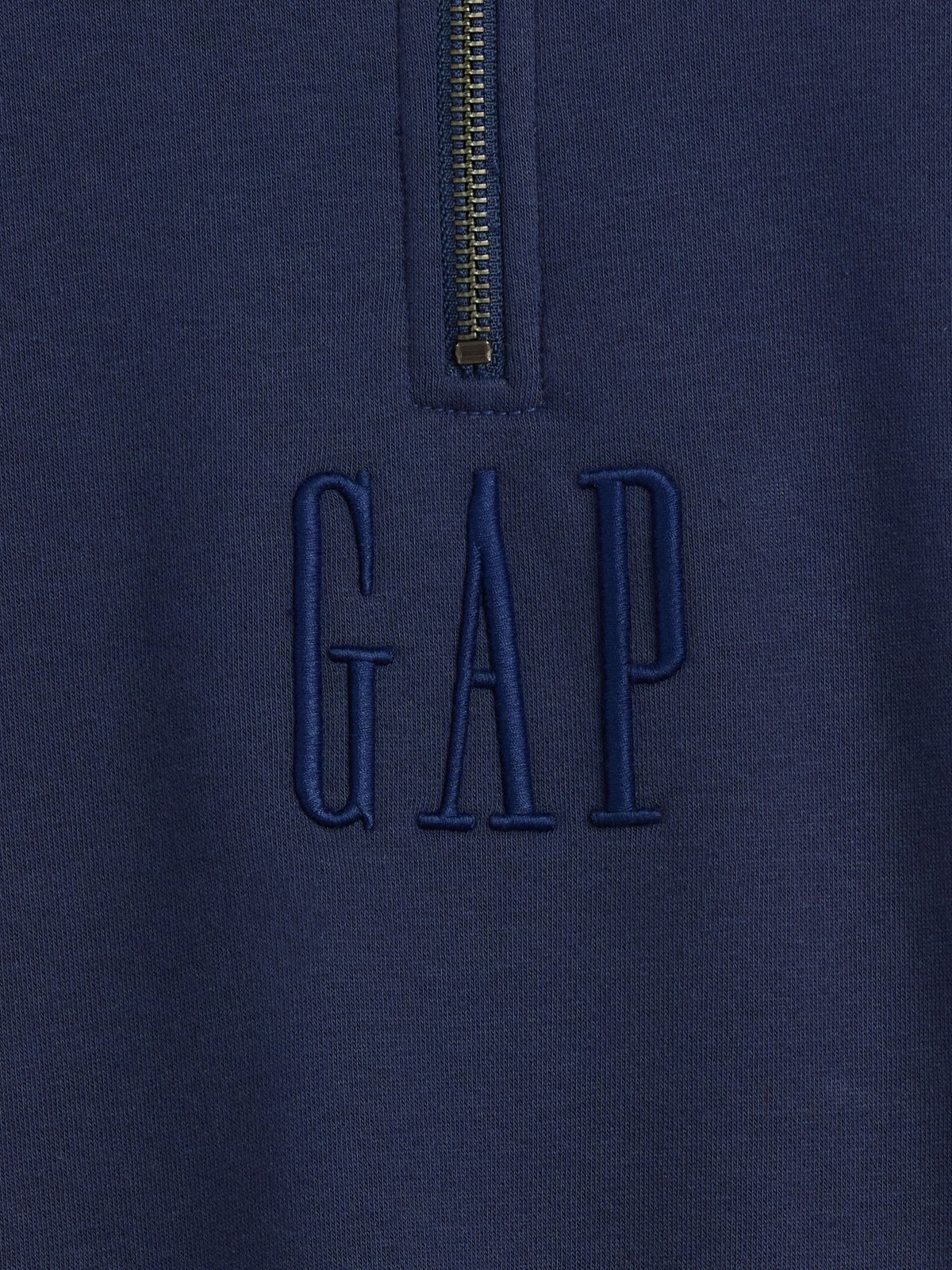 Gap Heavyweight Oversized Logo Quarter-Zip Pullover in Vintage navy blue, zip and logo detail