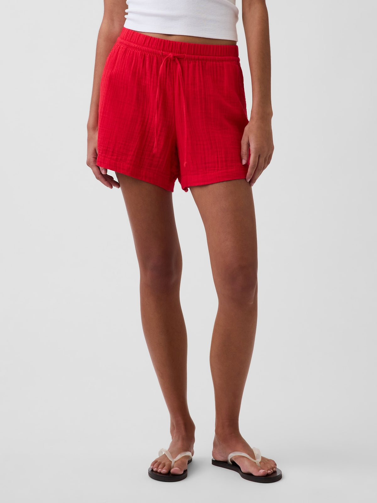 4" Mid Rise Cotton Gauze Easy Shorts - Pure red