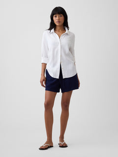 4" Pull-On Linen-Blend Shorts - Navy uniform
