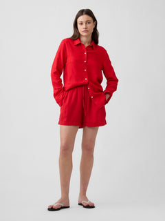 4" Pull-On Linen-Blend Shorts - Pure red