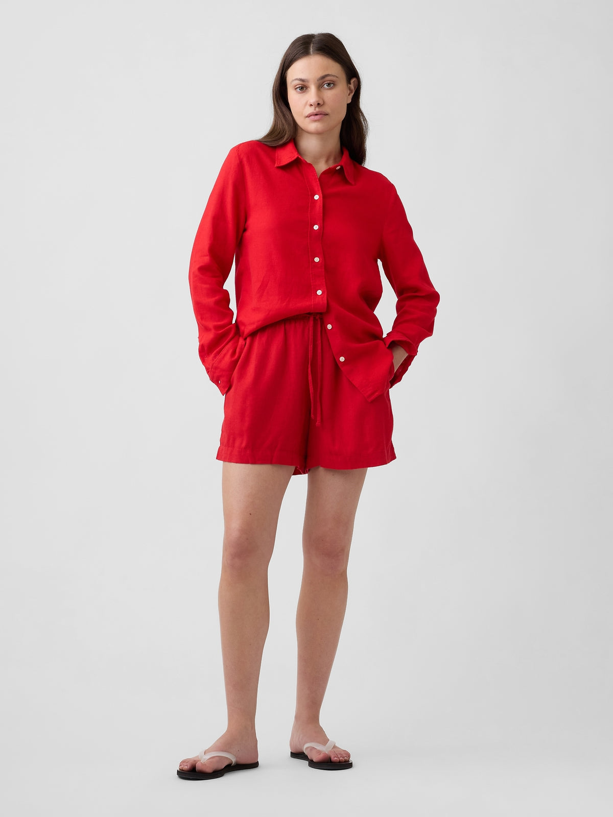 4" Pull-On Linen-Blend Shorts - Pure red