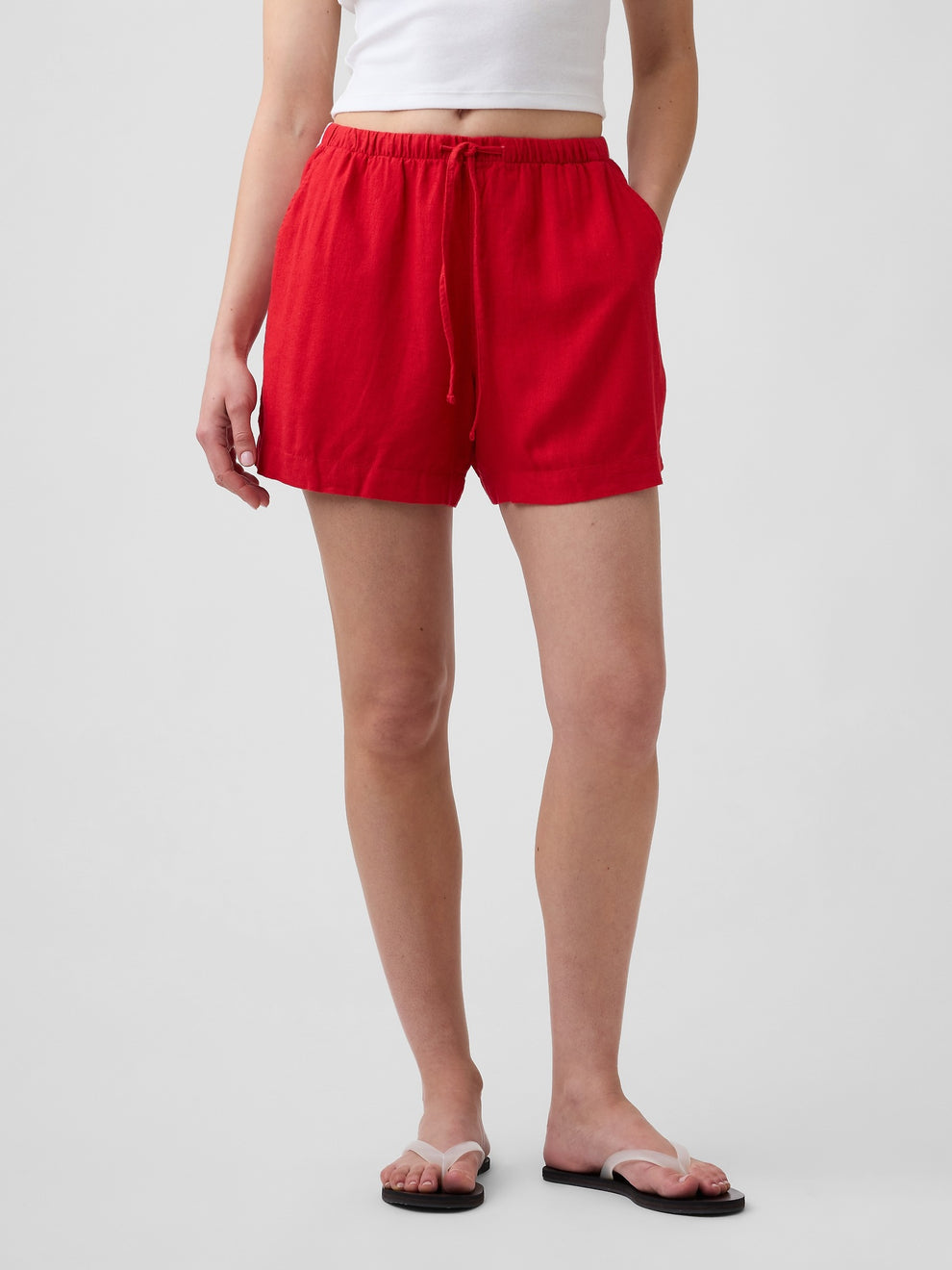 4" Pull-On Linen-Blend Shorts - Pure red