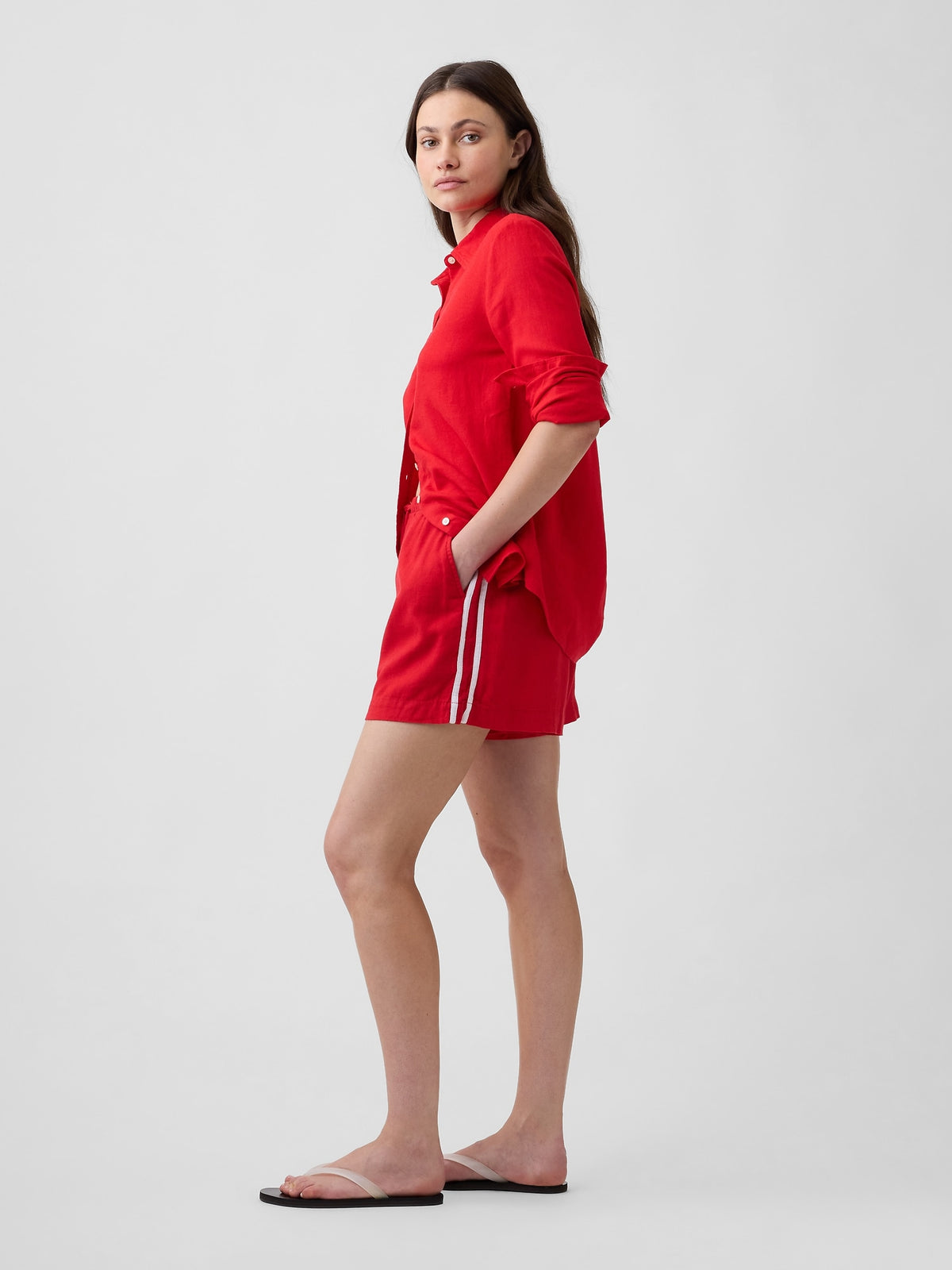 4" Pull-On Linen-Blend Shorts - Pure red