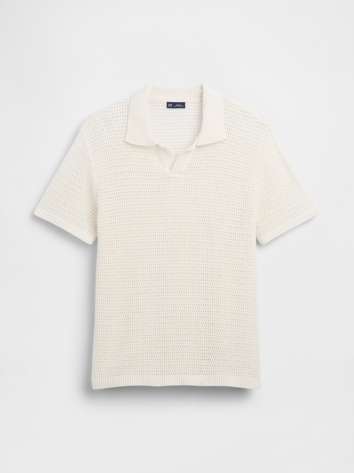 Gap Mesh Polo Sweater in off-white, product-only front view