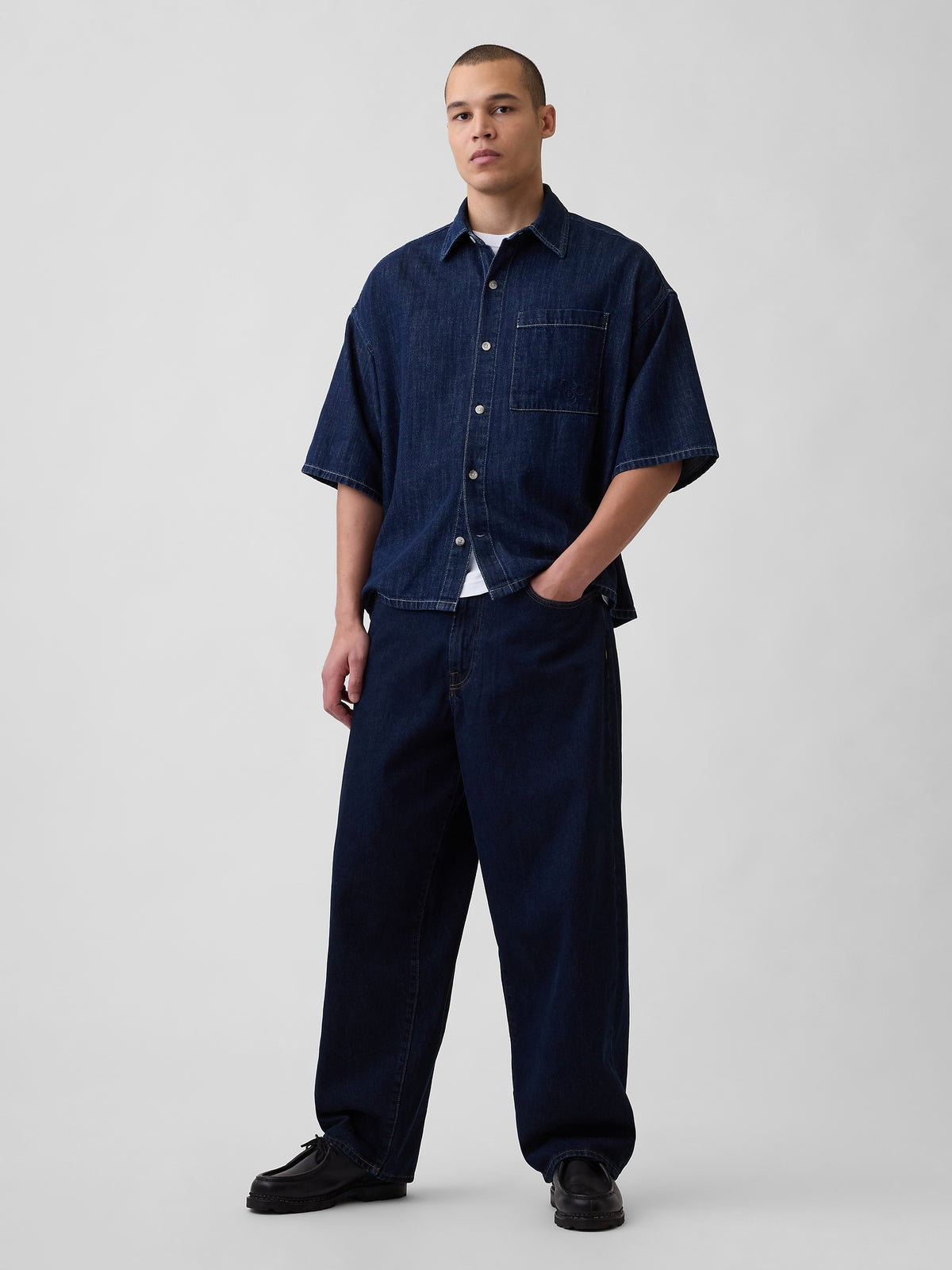 Denim Oversized Straight-Hem Shirt - RINSED