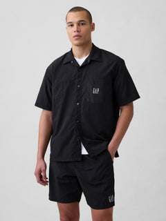 100% Recycled Nylon Shirt in Boxy Fit - BLACK 1