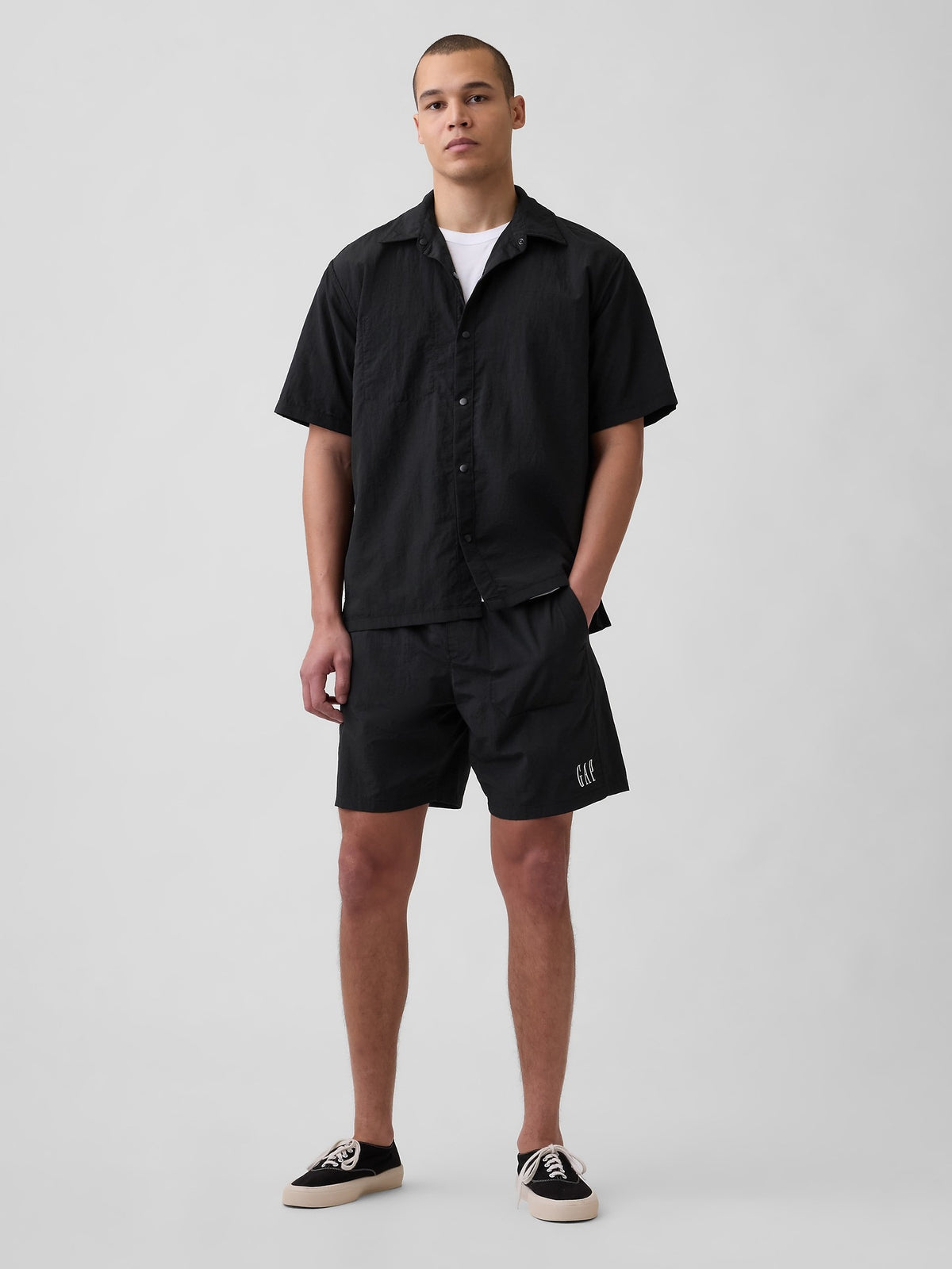 100% Recycled Nylon Shirt in Boxy Fit - BLACK 1