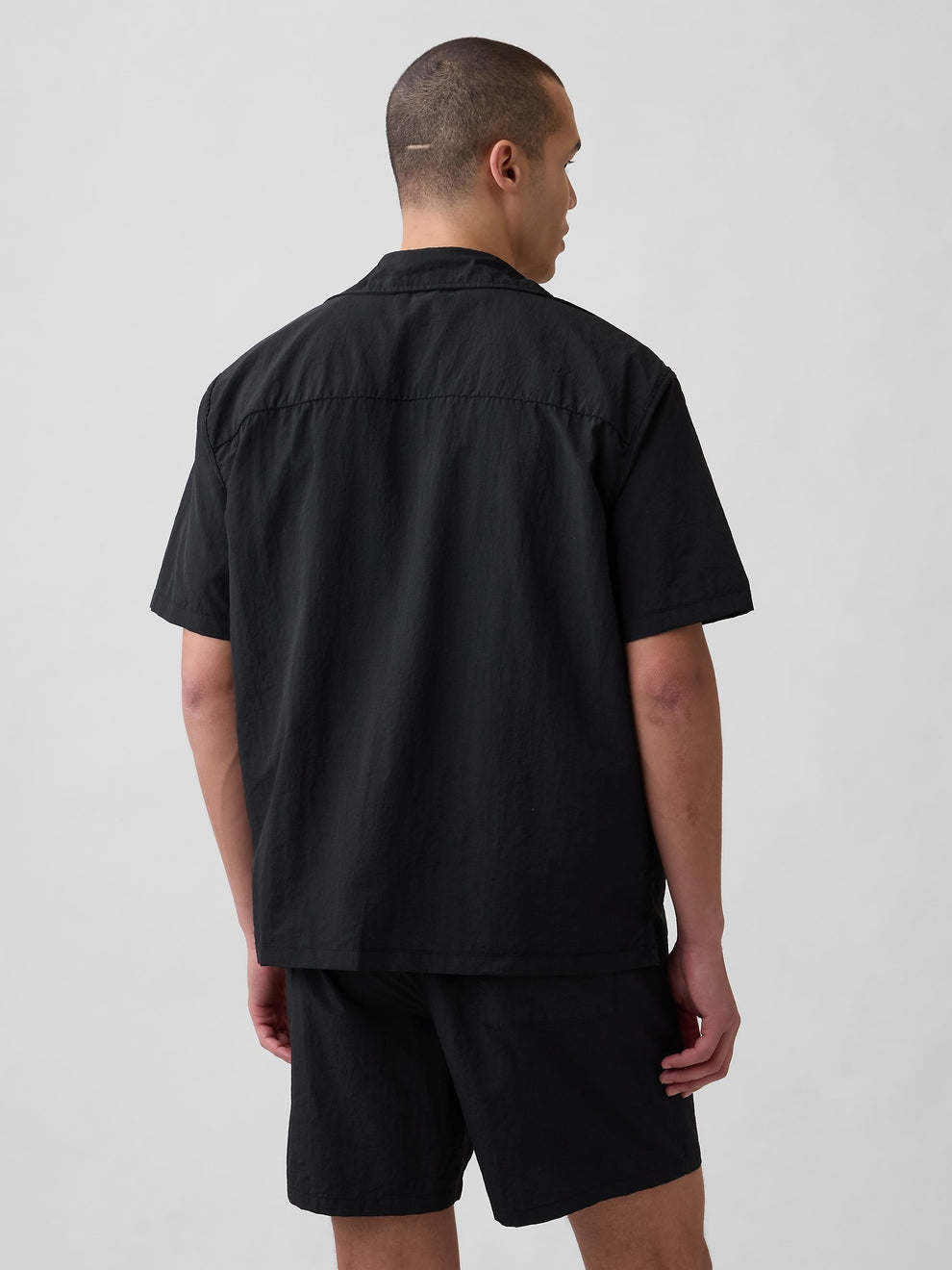 100% Recycled Nylon Shirt in Boxy Fit - BLACK 1