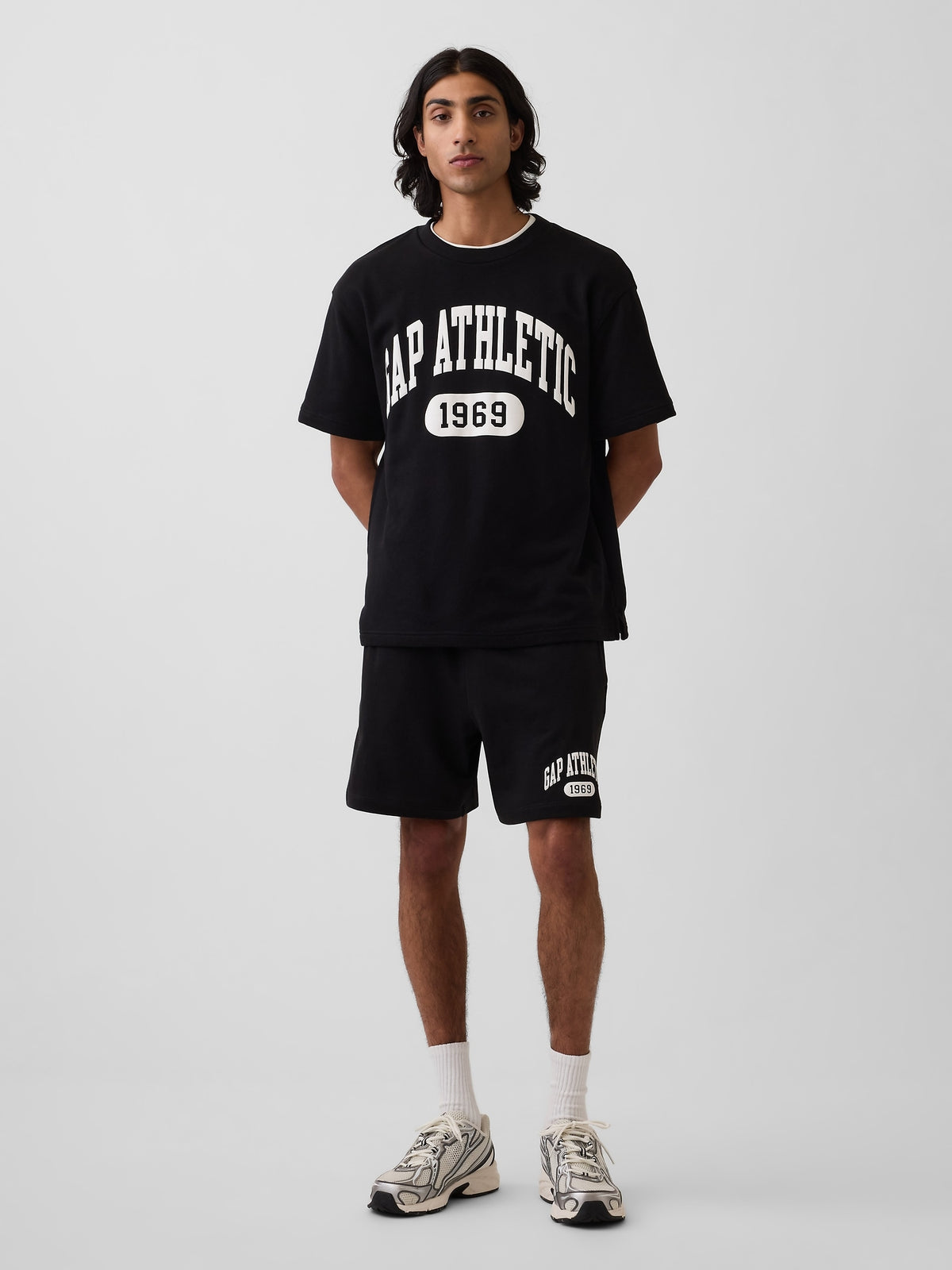Relaxed French Terry Graphic Shorts - BLACK