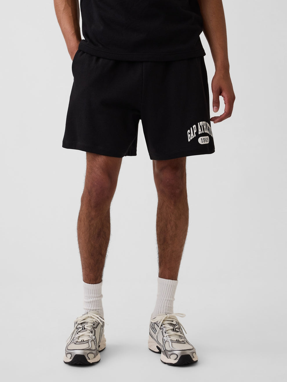 Relaxed French Terry Graphic Shorts - BLACK