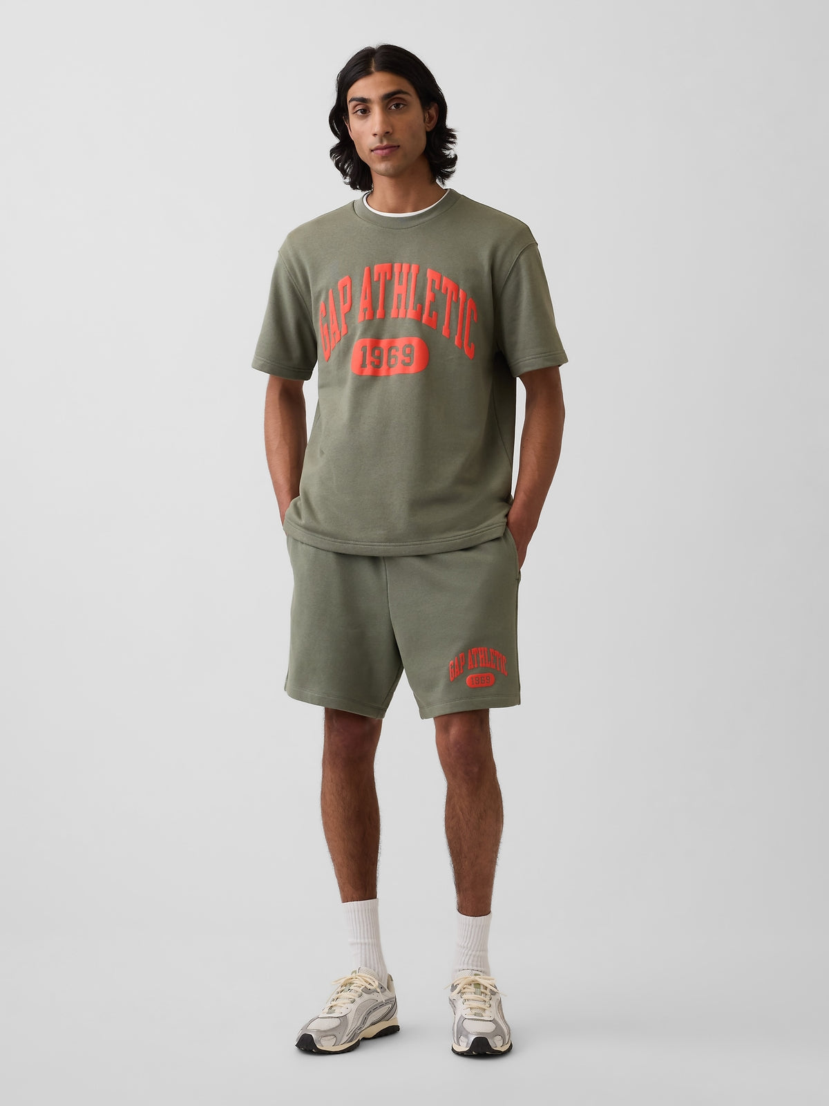 Relaxed French Terry Graphic Shorts - green