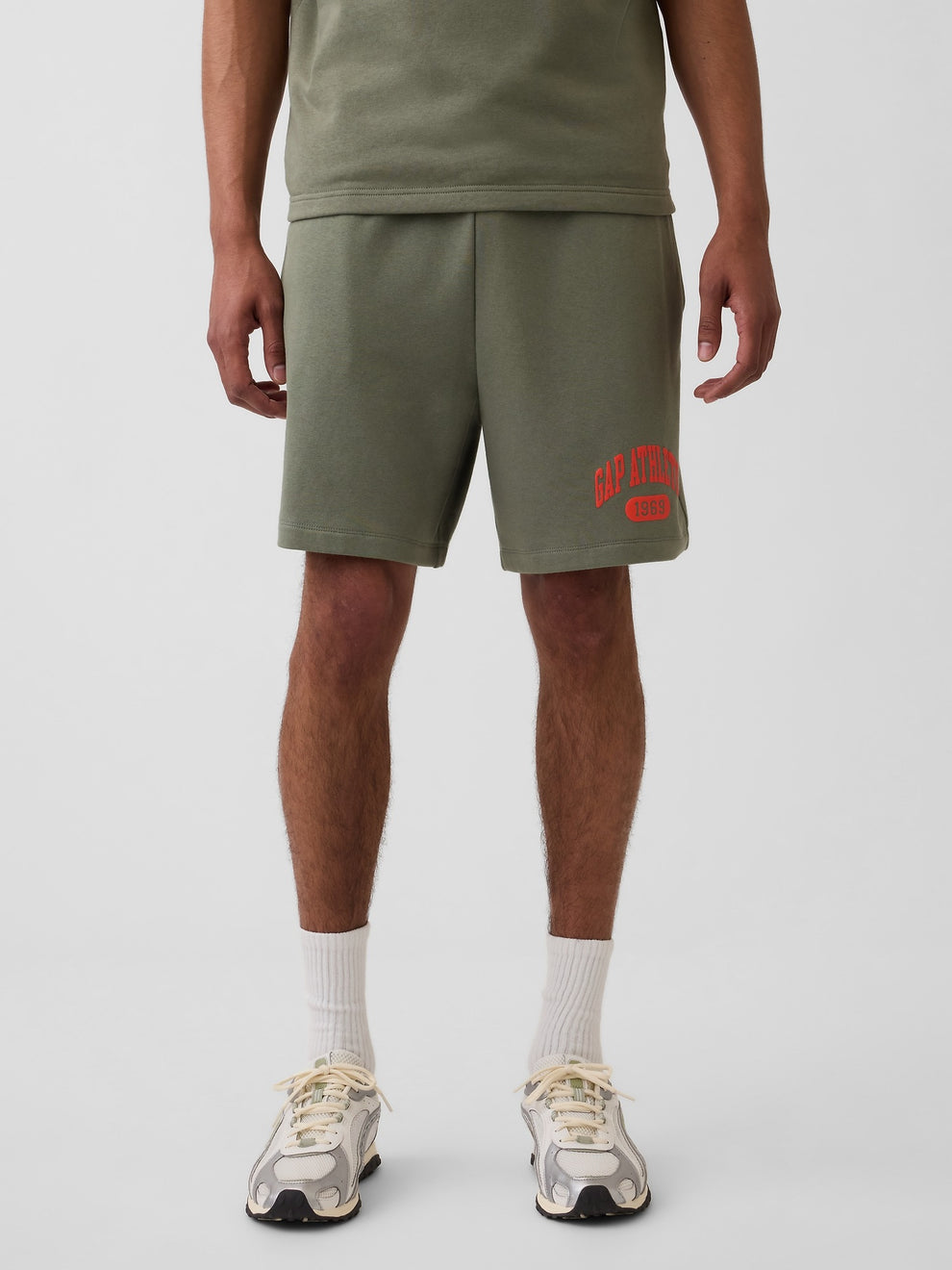 Relaxed French Terry Graphic Shorts - green