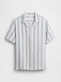Linen-Blend Vacay Shirt in Standard Fit - Green stripe