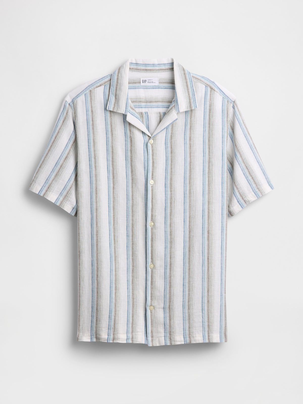 Linen-Blend Vacay Shirt in Standard Fit - Green stripe