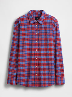 Seersucker Plaid Oversized Shirt - Red & navy blue gingham