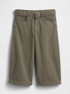 Mid Rise Belted Culotte Barrel Pants - Black moss green