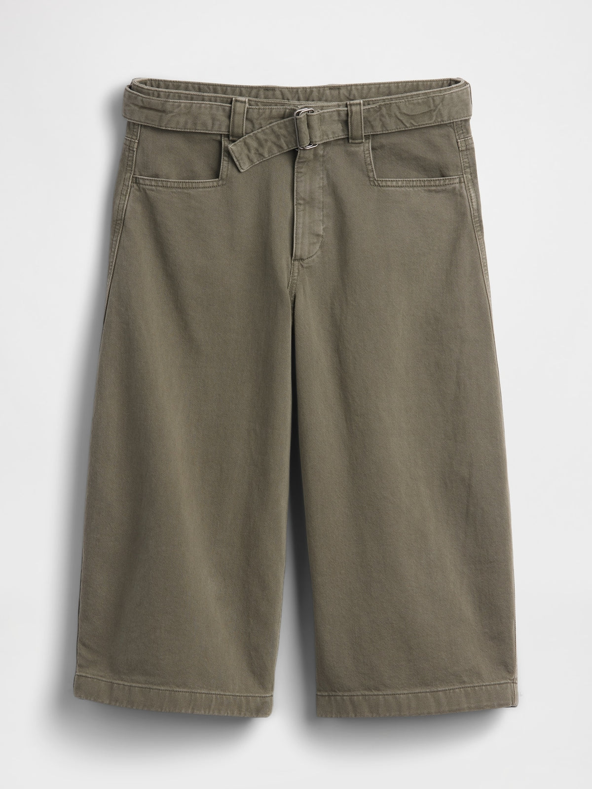 Mid Rise Belted Culotte Barrel Pants - Black moss green