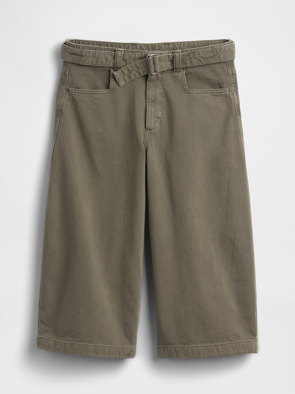 Mid Rise Belted Culotte Barrel Pants - Black moss green