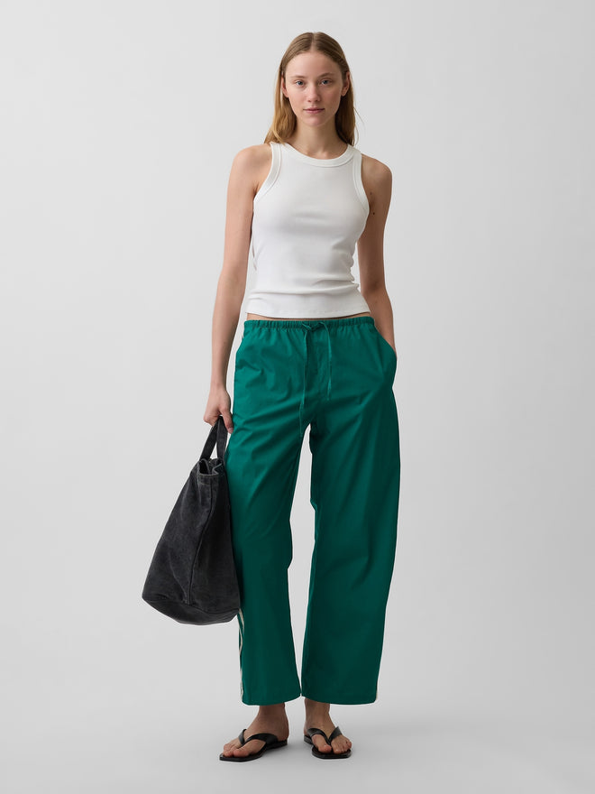Organic Cotton Poplin Relaxed Easy Stripe Pants - Baize green