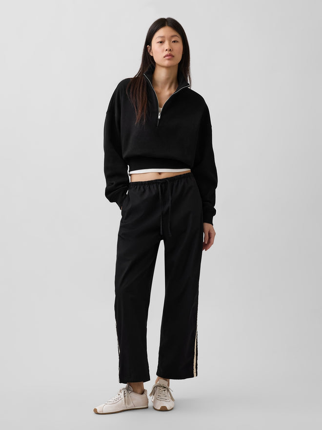 Organic Cotton Poplin Relaxed Easy Stripe Pants - True black