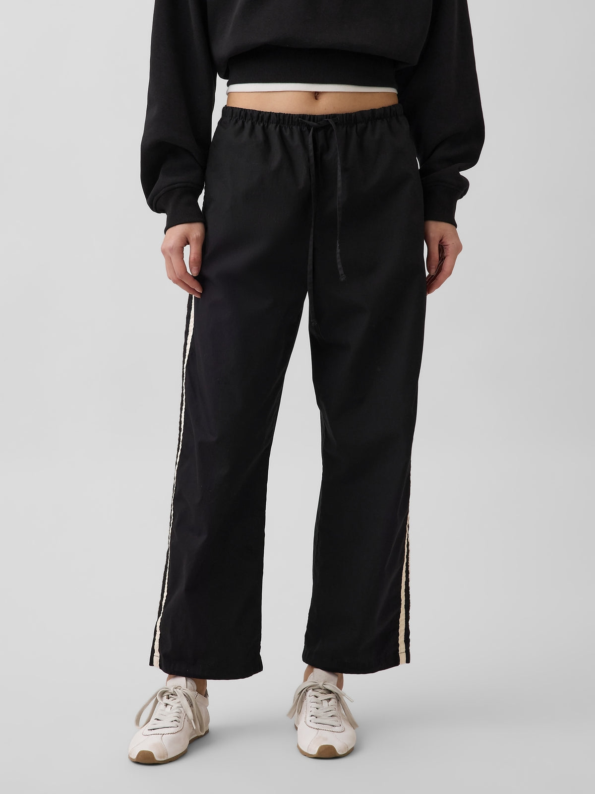 Organic Cotton Poplin Relaxed Easy Stripe Pants - True black
