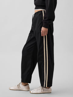 Organic Cotton Poplin Relaxed Easy Stripe Pants - True black