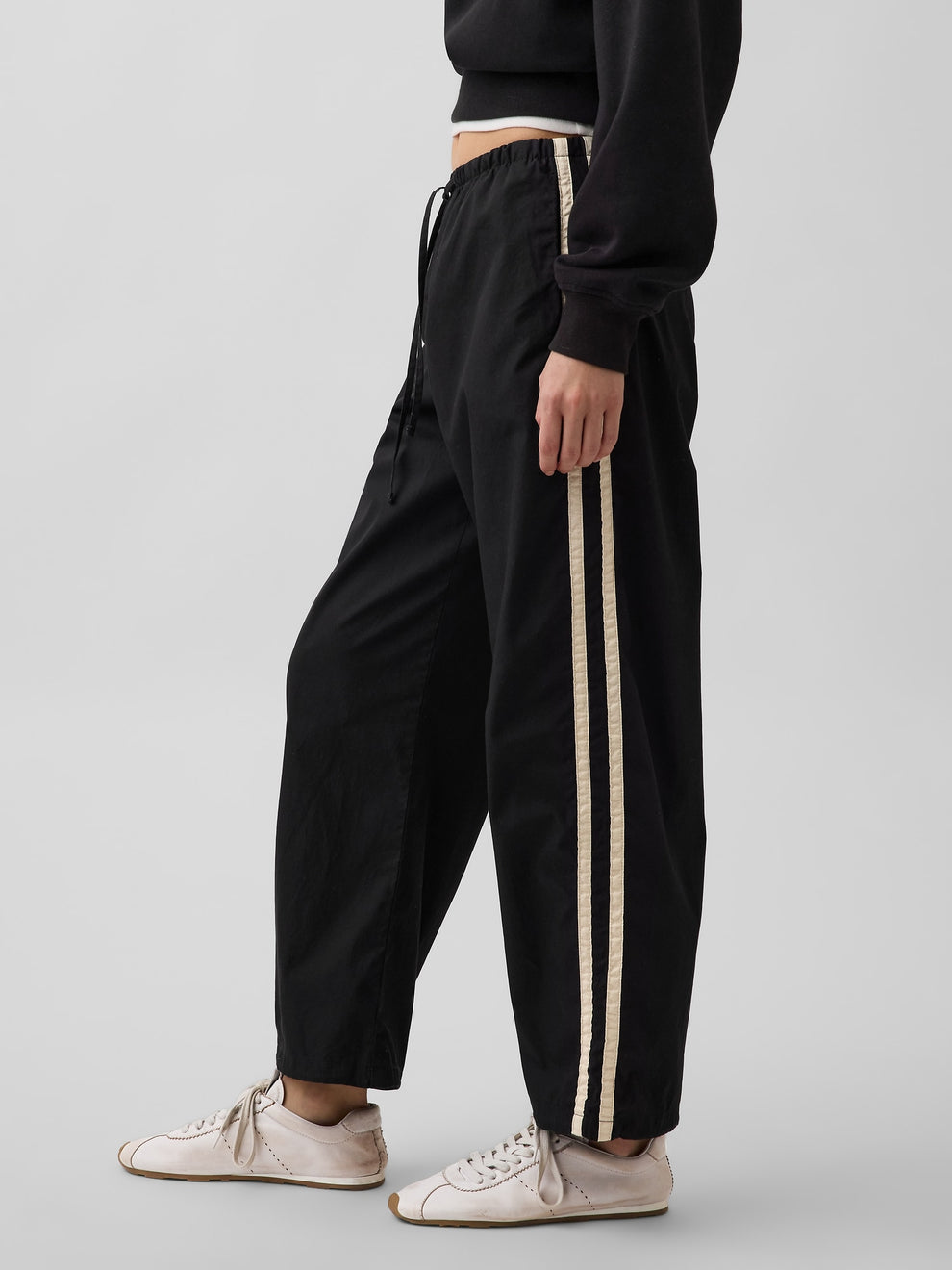 Organic Cotton Poplin Relaxed Easy Stripe Pants - True black
