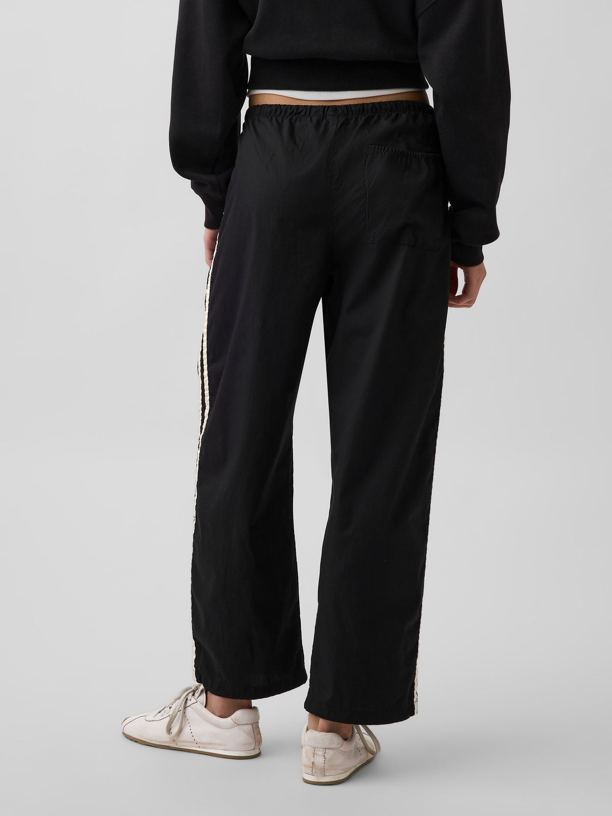 Organic Cotton Poplin Relaxed Easy Stripe Pants - True black