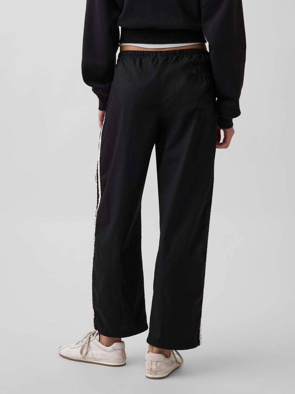 Organic Cotton Poplin Relaxed Easy Stripe Pants - True black