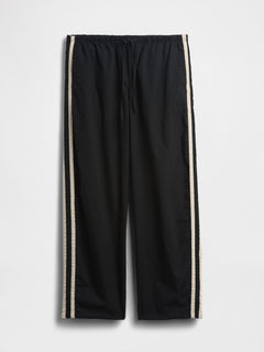 Organic Cotton Poplin Relaxed Easy Stripe Pants - True black