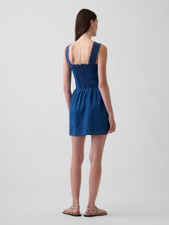 Pintuck Drop-Waist Mini Dress - Medium wash