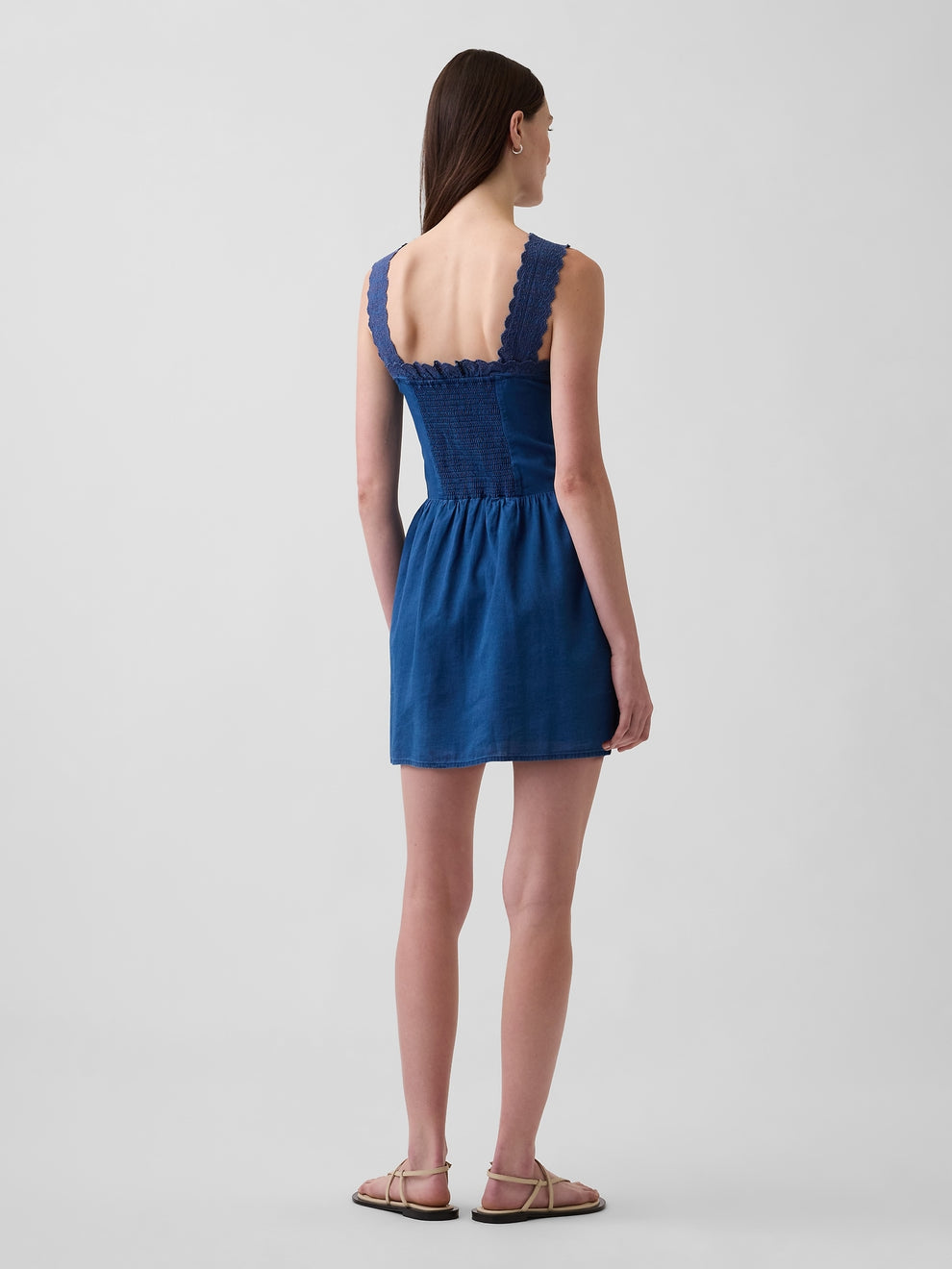 Pintuck Drop-Waist Mini Dress - Medium wash