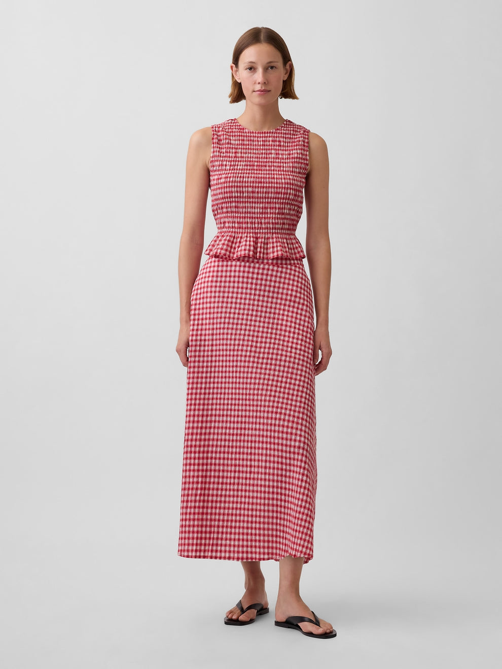 Gingham Maxi Skirt - Red gingham
