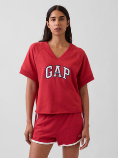 French Terry Oversized Gap Logo V-Neck Sweatshirt - chakra red