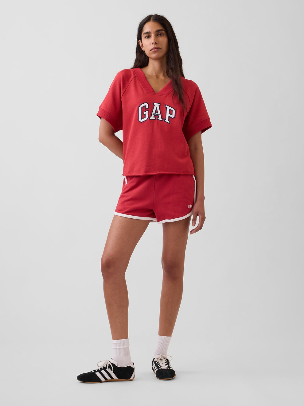 French Terry Oversized Gap Logo V-Neck Sweatshirt - chakra red