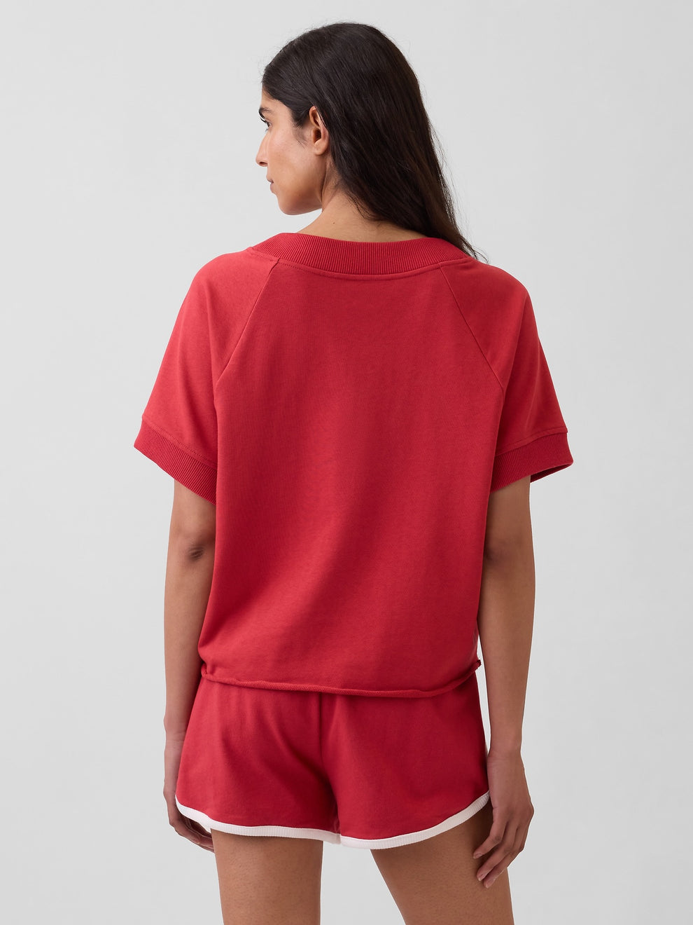 French Terry Oversized Gap Logo V-Neck Sweatshirt - chakra red