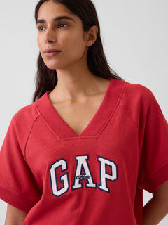 French Terry Oversized Gap Logo V-Neck Sweatshirt - chakra red