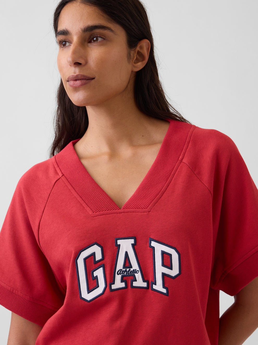 French Terry Oversized Gap Logo V-Neck Sweatshirt - chakra red