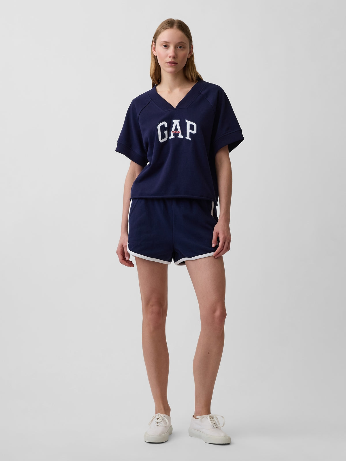 French Terry Oversized Gap Logo V-Neck Sweatshirt - navy uniform