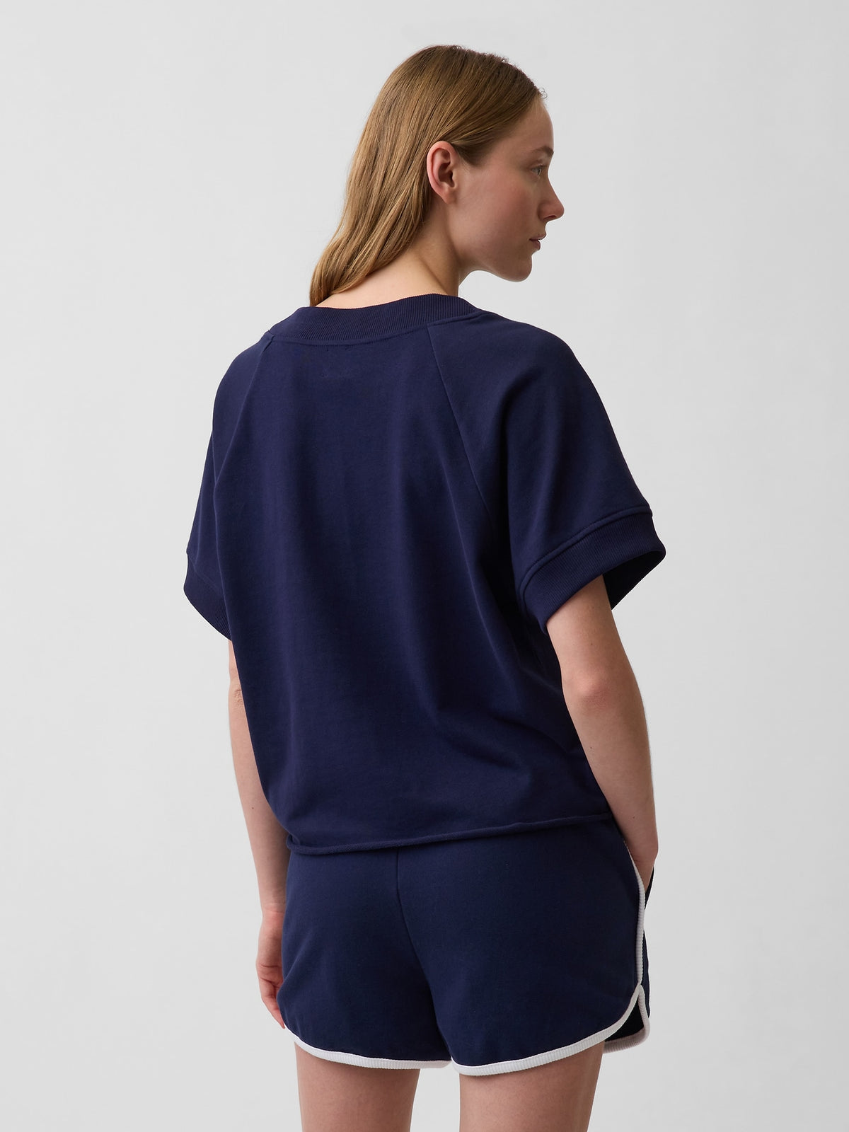 French Terry Oversized Gap Logo V-Neck Sweatshirt - navy uniform