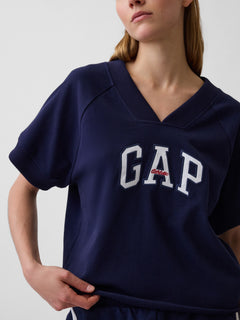 French Terry Oversized Gap Logo V-Neck Sweatshirt - navy uniform