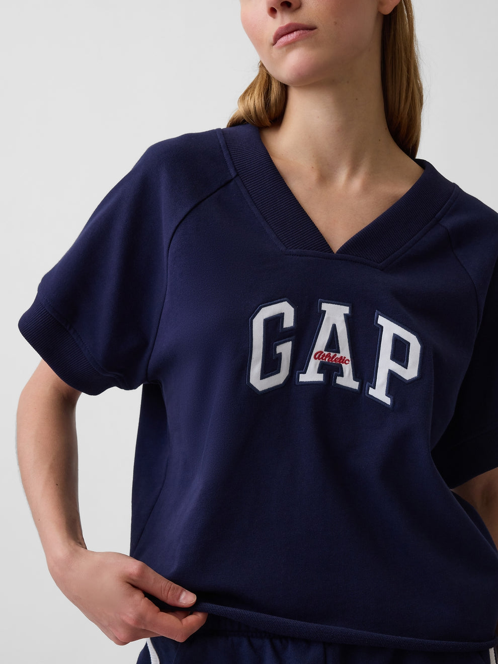 French Terry Oversized Gap Logo V-Neck Sweatshirt - navy uniform