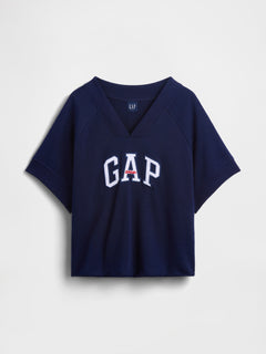 French Terry Oversized Gap Logo V-Neck Sweatshirt - navy uniform