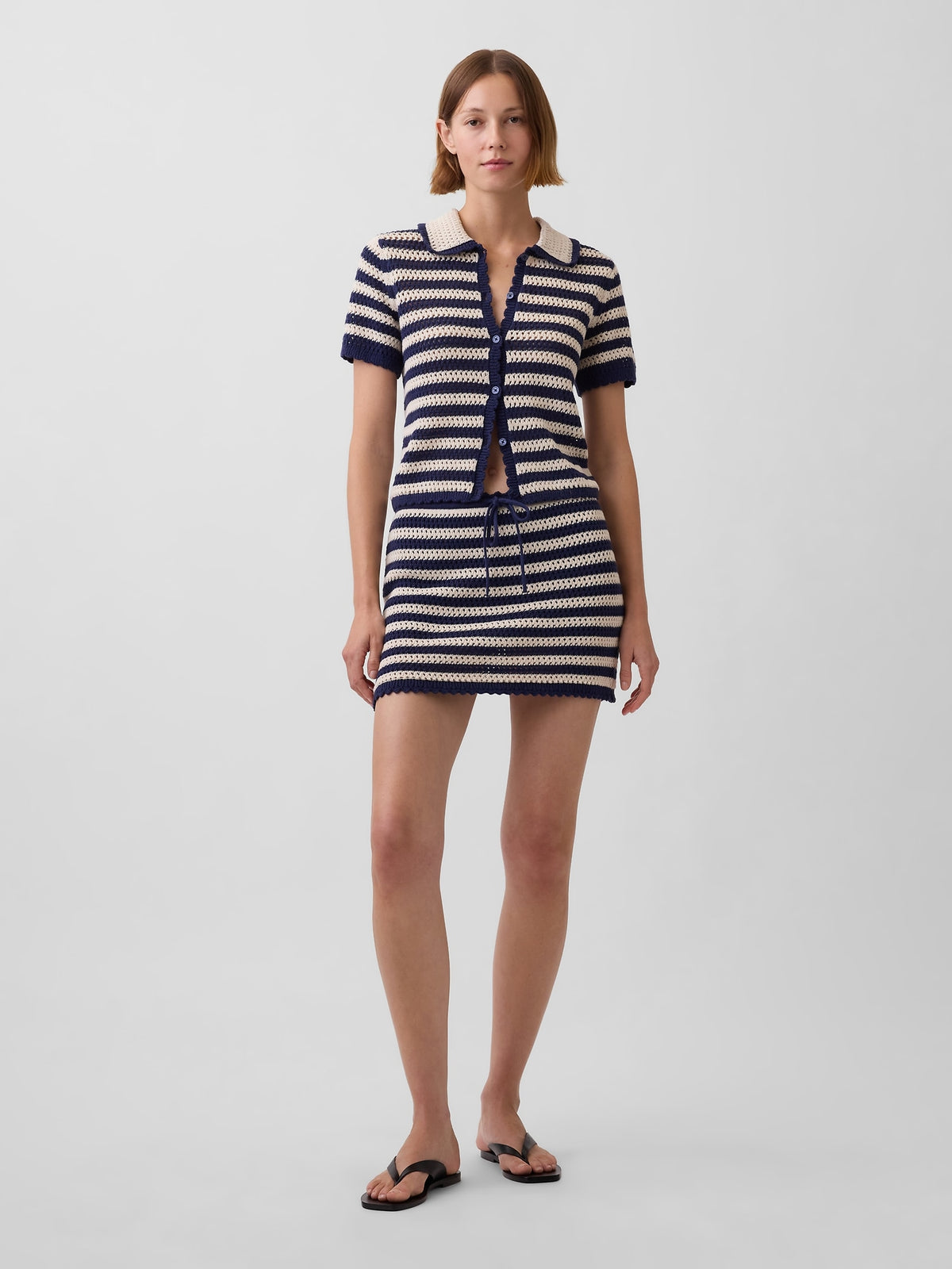 100% Cotton Crochet Easy Mini Skort - Navy blue stripe