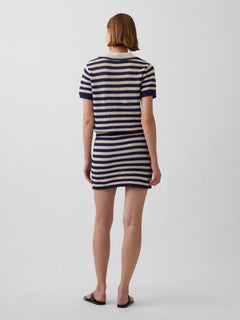 100% Cotton Crochet Easy Mini Skort - Navy blue stripe