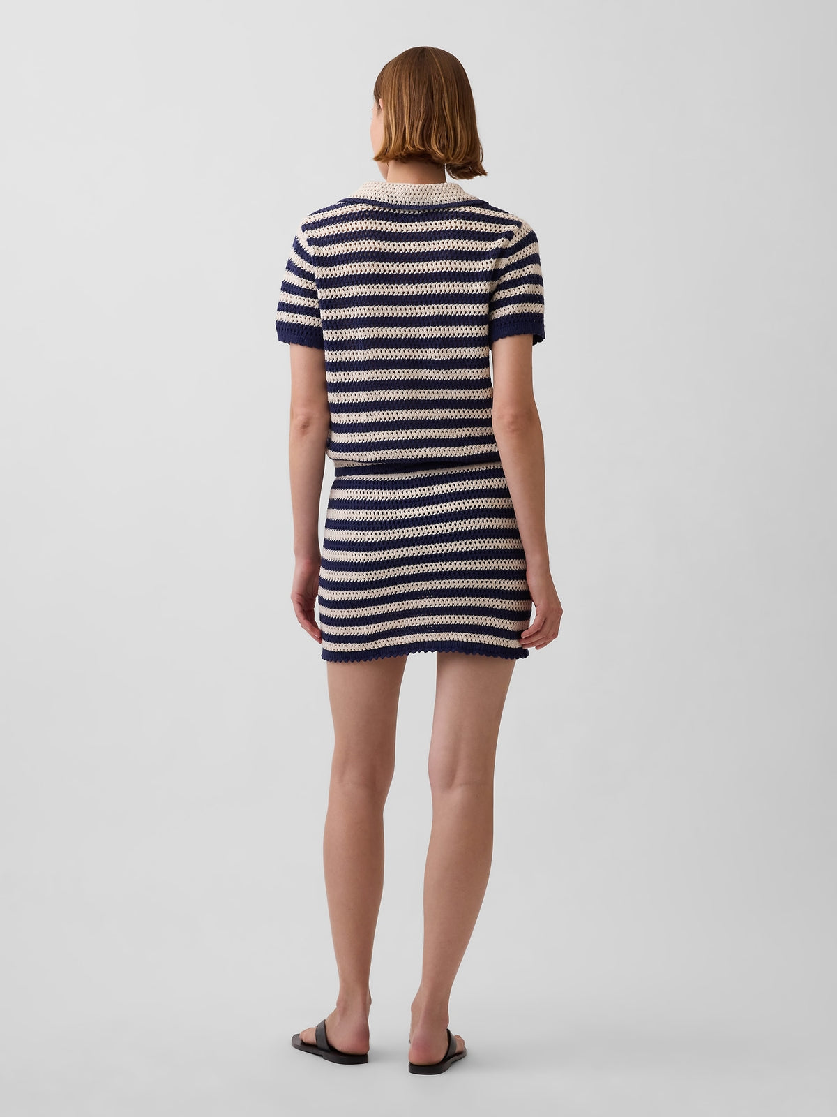 100% Cotton Crochet Easy Mini Skort - Navy blue stripe